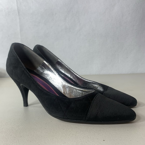 Vintage Handmade Italy Heels 8 Susan Bennis Warren Edwards Black Suede Pumps - Picture 1 of 15